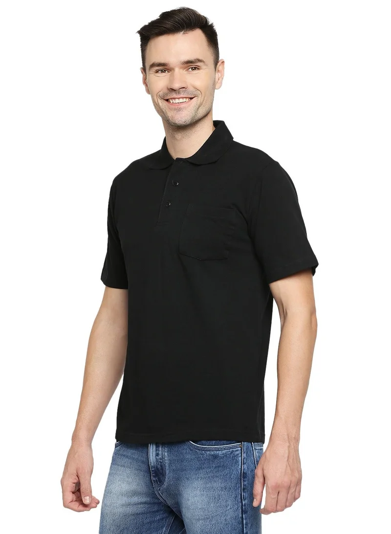 BYC MEN'S COTTON POLO T-SHIRT WITH POCKET - BLACK